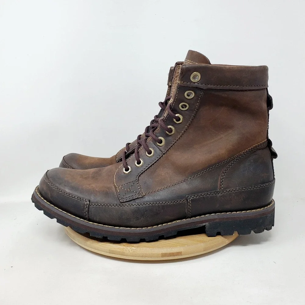 Timberland Earthkeepers Boots Mens 9.5 W WIDE Brown Leather Rugged Lace Up Shoes